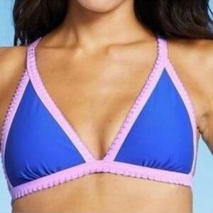 Xhilaration Blue and Purple Crochet Trim Triangle Bikini Top Medium (4-6) Swim